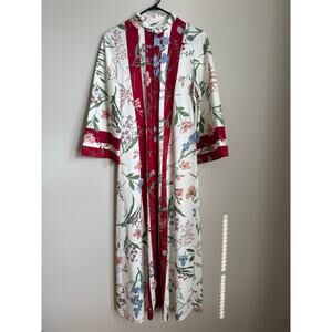 Vintage Georgie Keyloun Floral Kaftan Dress Red Stripe Hawaiian Print Size Small
